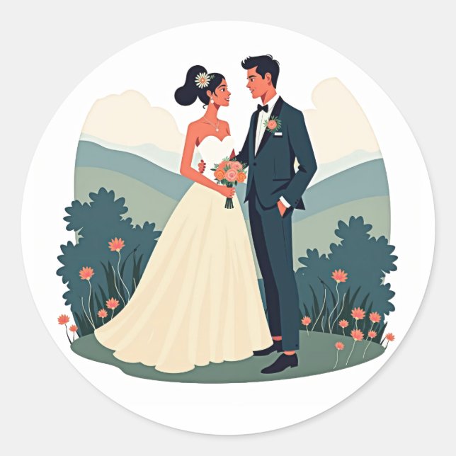 Bride and Groom Wedding Sticker (Front)