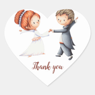 Bride and Groom Wedding Thank You Favour Heart Sticker