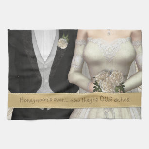 Bride and Groom (white) Funny Dish Towel