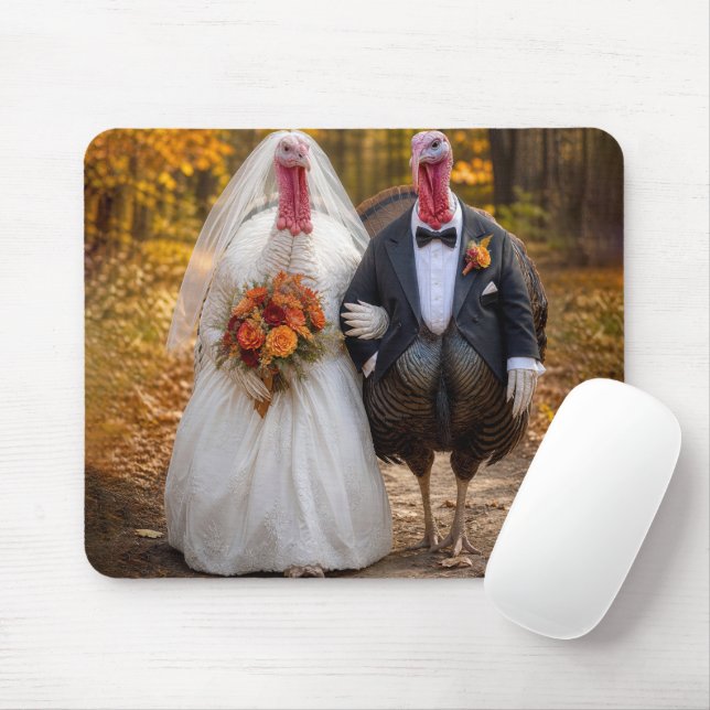 Bride and Groom Wild Turkeys  Mouse Mat (With Mouse)