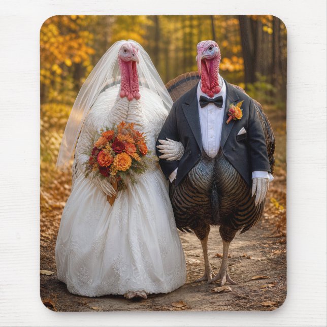 Bride and Groom Wild Turkeys  Mouse Mat (Front)
