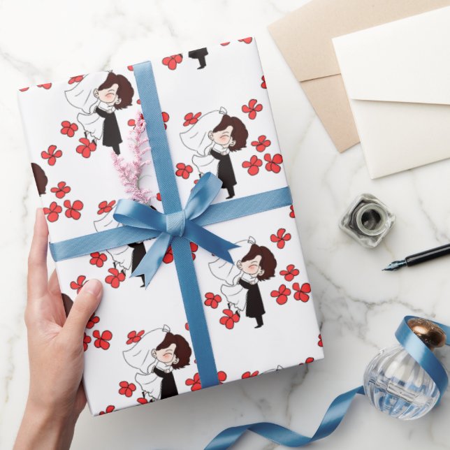 Bride And Groom with Flowers Wrapping Paper (Gifting)