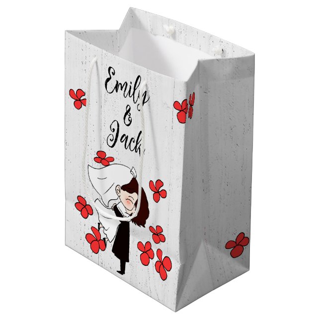 Bride And Groom with Red Flowers  Medium Gift Bag (Front Angled)