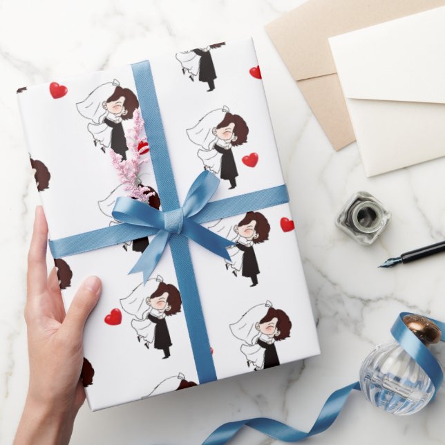 Bride And Groom with Red Hearts  Wrapping Paper (Gifting)