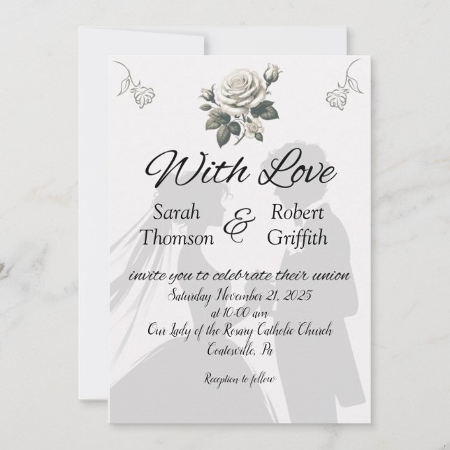 Bride and Groom with Roses Wedding Invitation (Front)