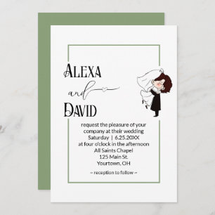 Bride and Groom with Sage Green Border Invitation