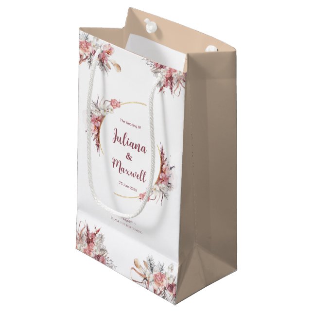 Bride And Groom's Name/Wedding Date Thank You Small Gift Bag (Front Angled)