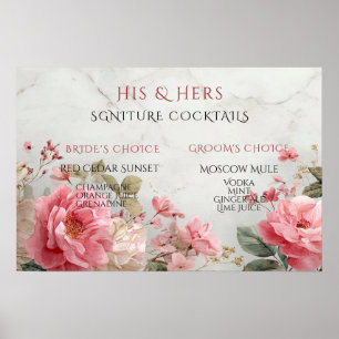 Bride and Grooms Signature Cocktails Pink Roses   Poster