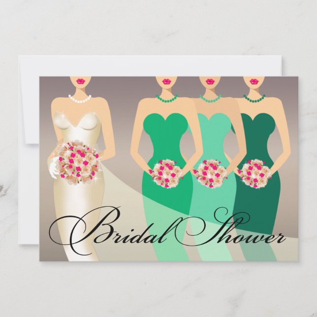 Bride and her Bridesmaids Bridal Shower | green Invitation (Front)
