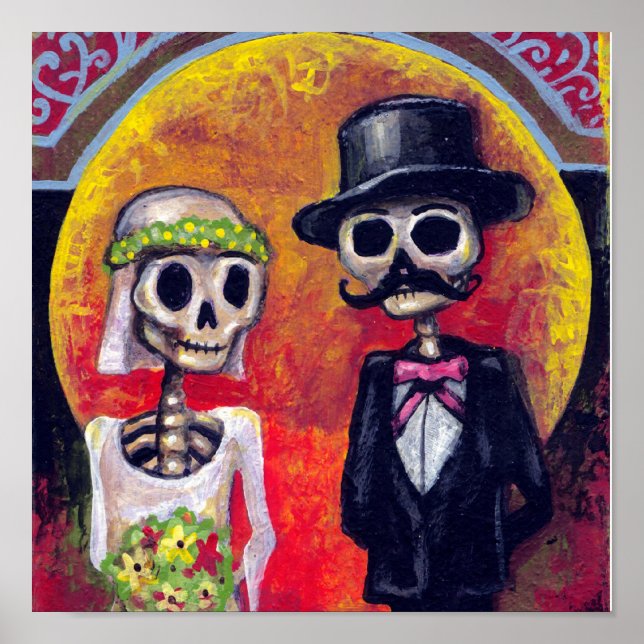 Bride and Mustachioed Groom Poster (Front)