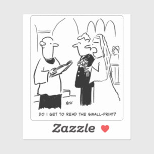 Bride and Small Print Wedding Vows Cartoon.