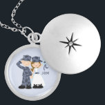 Bride and Soldier in Blue Camouflage Wedding Locket Necklace<br><div class="desc">Custom pendant features a sweet vector illustration of a sailor or airman with his beautiful bride.</div>