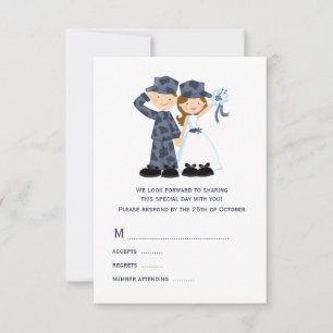 Bride and Soldier in Blue Camouflage Wedding RSVP Card