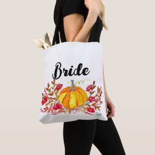 Bride Autumn Pumpkin Floral Fall Wedding Tote Bag