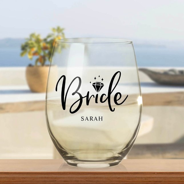 Bride Babe Bachelorette Custom Name Stemless Wine  Glass (Creator Uploaded)