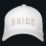 Bride | Baby Pink Bachelorette Modern Cute Girly Embroidered Hat<br><div class="desc">Bride super cute custom design which you can customise with the name of your bride for your bachelorette. The design features a contemporary athletic college font paired with a handwritten script style typography on the reverse in a modern minimalist casual style with simple baby pink embroidery. This design is easy...</div>