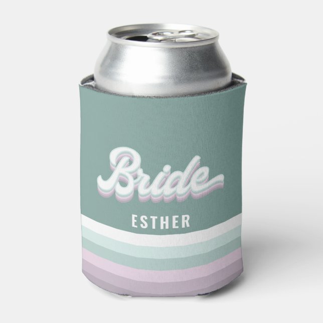 Bride bachelorette wedding funky retro 80's pastel can cooler (Can Front)