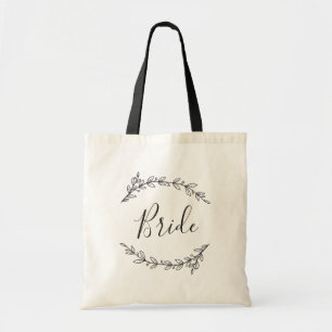Bride bag. Black and white botanical wedding Tote Bag