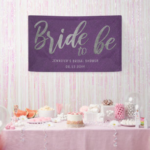Bride Be Silver Calligraphy Purple Bridal Shower Banner