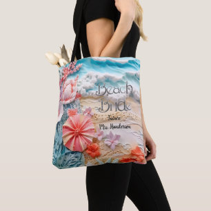 Bride beach bridal party ocean blue personalised tote bag