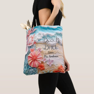 Bride beach bridal party ocean blue personalised tote bag