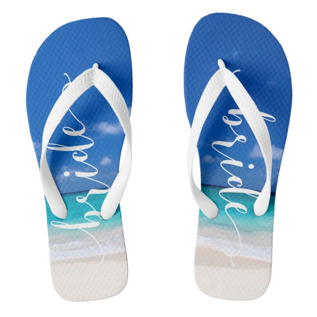 Bride Beach Wedding Beautiful Ocean Surf Flip Flops (Footbed)