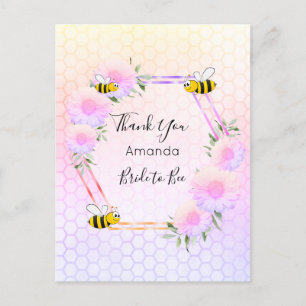 Bride Bee Bridal shower pink florals Thank you Postcard