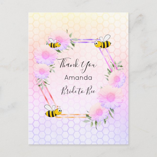 Bride Bee Bridal shower pink florals Thank you Postcard (Front)
