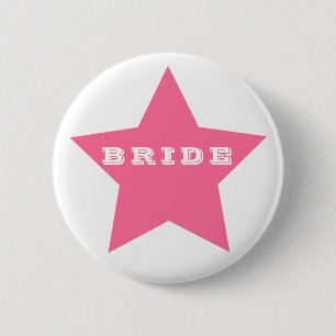 BRIDE   Big HOT PINK Star Button