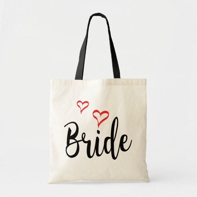Bride Black And Red Love Hearts Wedding Typography Tote Bag (Front)