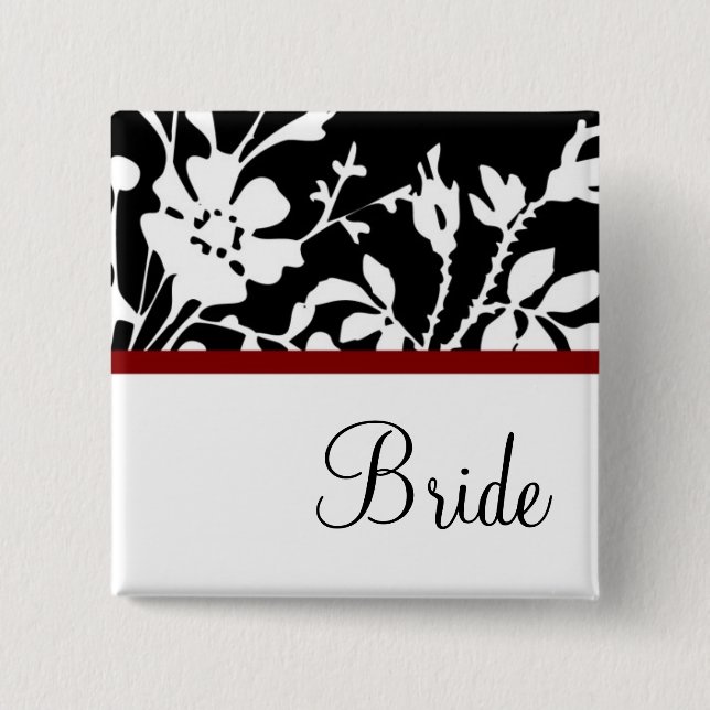 Bride Black and White Floral Button (Front)
