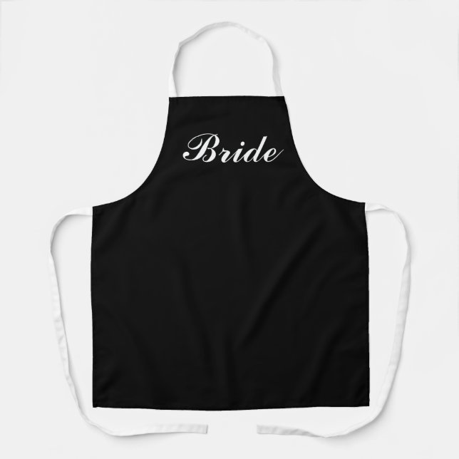 Bride Black and White Script Cooking Apron (Front)