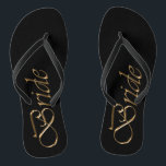 Bride black gold script elegant chic wedding flip flops<br><div class="desc">Bride,  gold script and black elegant chic wedding Flip Flops</div>