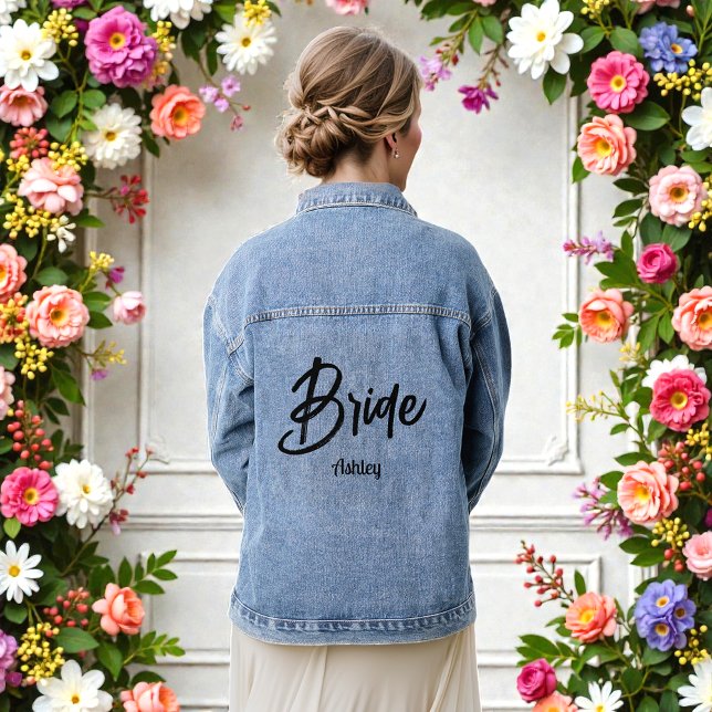 Bride Black Script Wedding  Denim Jacket (Creator Uploaded)