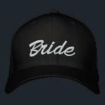 Bride black white custom script elegant wedding embroidered hat<br><div class="desc">Bride black and white custom script elegant chic wedding Embroidered Baseball Cap.
Customisable white text,  black background. Available in many colours and style options.</div>