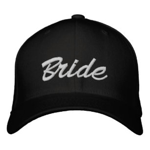 Bride black white custom script elegant wedding embroidered hat
