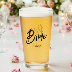 Bride Black White Script Wedding  Glass