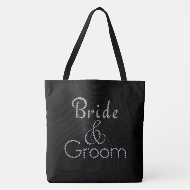 Bride bling & groom custom background colour tote bag (Front)