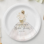 Bride Blonde Dress Floral Welcome Bridal Shower Paper Plate<br><div class="desc">Modern Bride Blonde Hair White Gold Glitter Wedding Gown Dress Elegant Script Calligraphy Heart Bridal Shower Paper Plates</div>