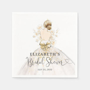 Bride Blonde Dress Pink Gold Floral Bridal Shower  Napkin
