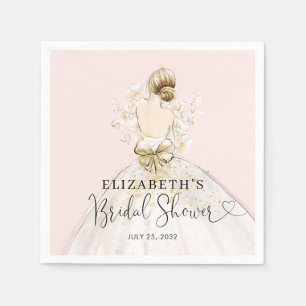 Bride Blonde Dress Pink Gold Floral Bridal Shower  Napkin