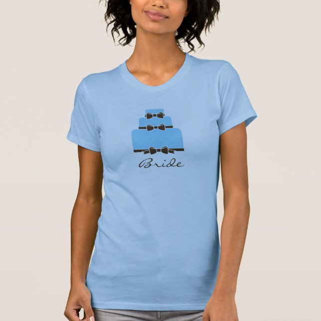 BRIDE Blue and Brown Wedding Cake T-Shirt (Front)