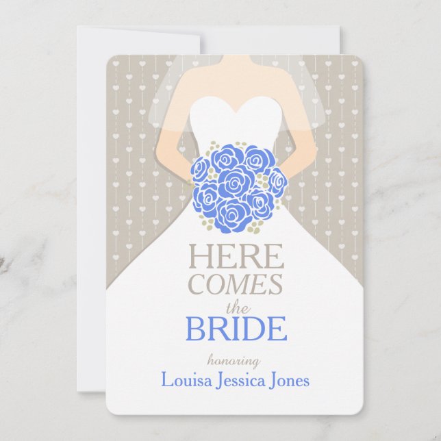 Bride blue bouquet graphic bridal shower invite (Front)