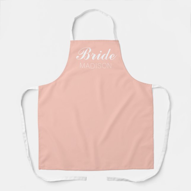 Bride Blush Pink Coral Script Kitchen Apron (Front)