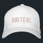 Bride blush pink white elegant chic embroidered hat<br><div class="desc">Bride blush pink text white elegant chic Embroidered Baseball Cap.
Available in many colours and style options.
Check the rest of the collection for matching coordinating items.</div>