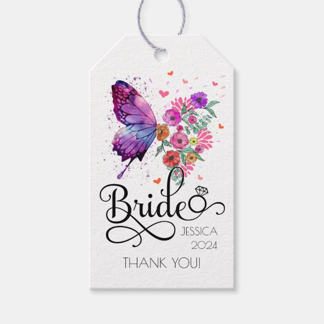 Bride boho Floral Butterfly Favour Gift Tag (Front)