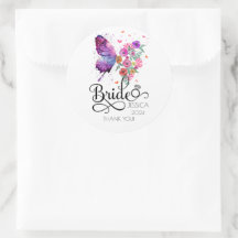 Bride boho Floral Butterfly Favour Round Sticker