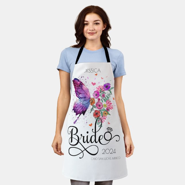 Bride boho Floral Butterfly Kitchen Gift Apron (Worn)