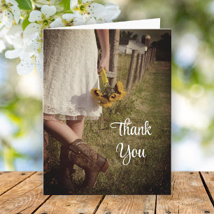 Bride Boots Sunflowers Western Wedding Thank You Card
