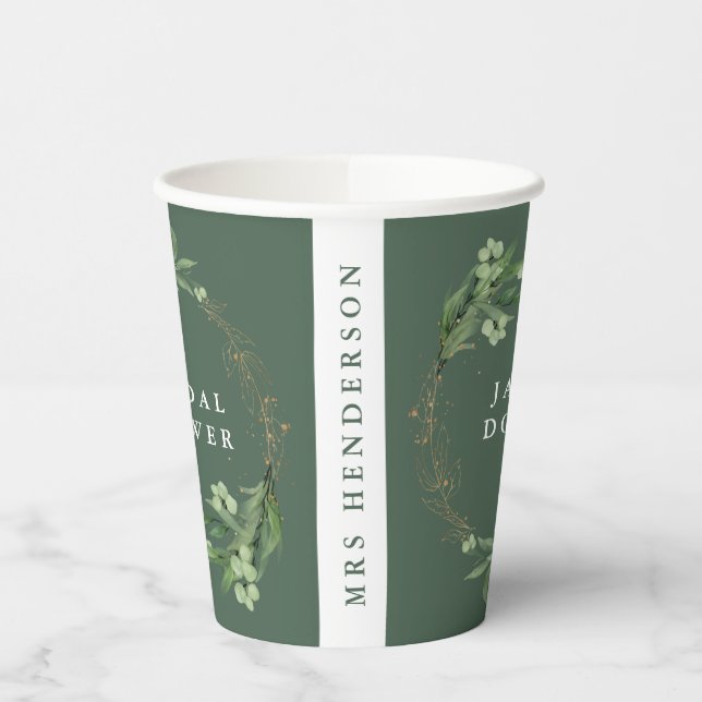 Bride Botanical Eucalyptus Elegant Bridal Shower Paper Cups (Left)